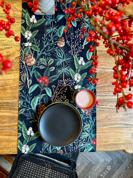 Christmas Forest Table Runner with Tassels