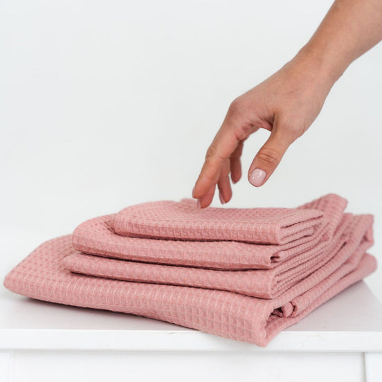 Organic Waffle Cotton Towel - Peach