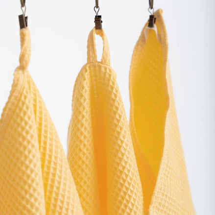 Organic Waffle Cotton Towel - Yellow