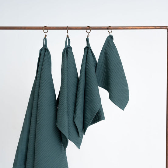 Organic Waffle Cotton Towel - Petrol