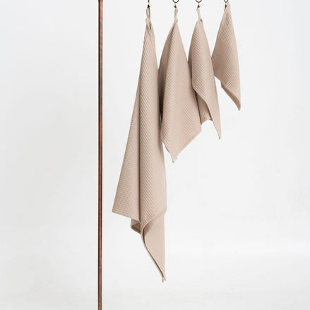Organic Waffle Cotton Towel - Beige