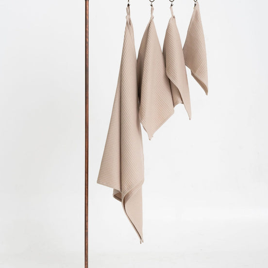 Organic Waffle Cotton Towel - Beige