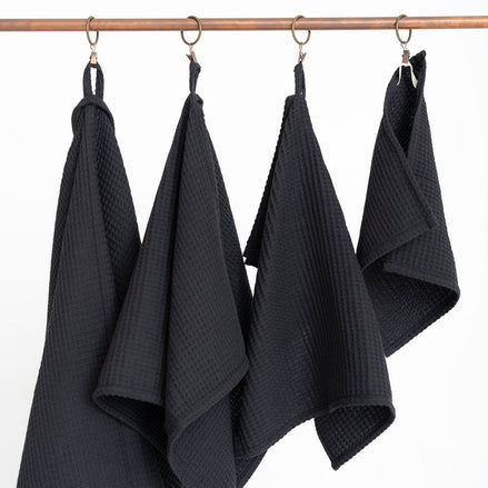 Organic Waffle Cotton Towel - Black