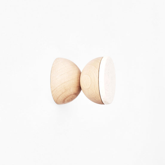 Beech Wood & Ceramic Wall Hook / Knob - White Sand