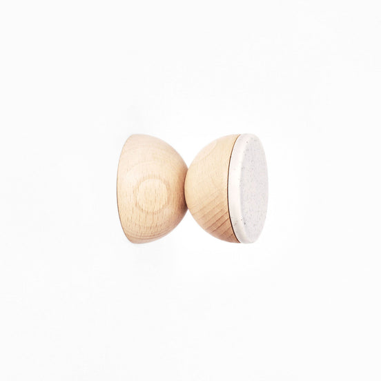 Beech Wood & Ceramic Wall Hook / Knob - Grey Sand